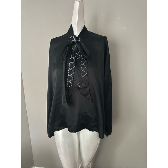 LIBERTINE Heart Silk Tie-neck Blouse - Picture 3 of 9
